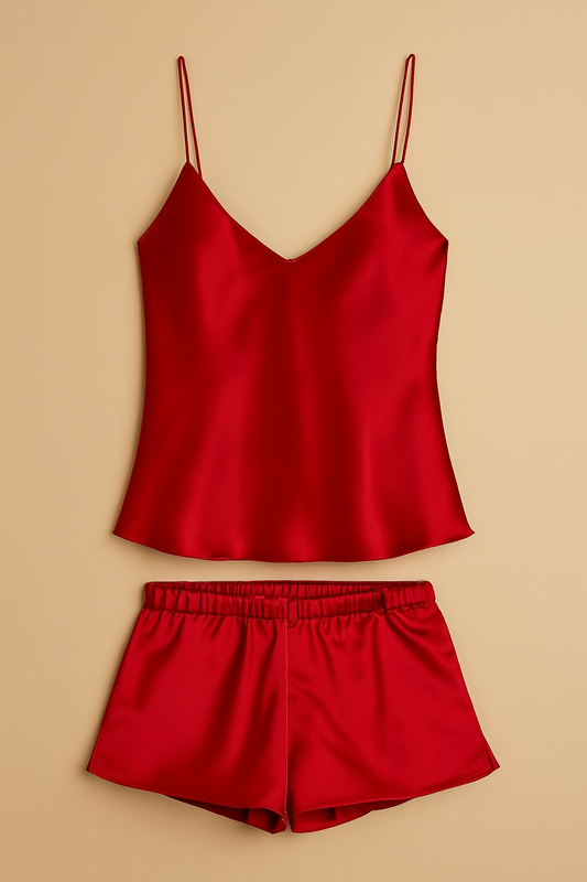 Satin Sleepwear Set Featuring A Luxe Camisole And Shorts Silky Soft, Lightweight - Free Size
