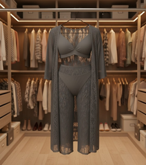 Luxurious Net Transparent Lace 4-Piece Nightwear Set – Stylish Free-Size Lounge And Sleepwear Including Gown, Bra, Panty, And Trouser