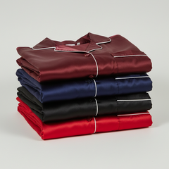 Classic Couple Night Suit Silk Satin Pajama Set – Long Sleeve Top & Full-Length Pants (4 Pcs)