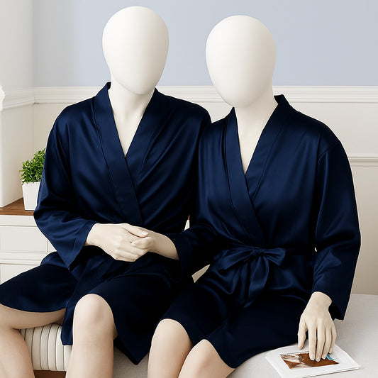 Elegant Silk Couple Gown / Robe Set – Wrap Style with Waist Belt (2 Pcs)