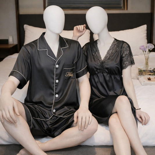 Couple Night Suit / Sleepwear Set – Stylish Nightdress & Pajama Shorts (3 Pcs)