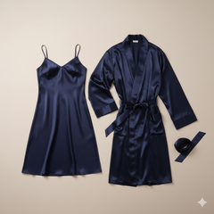 Premium Satin Silk Couple Gown Set (3 Pcs) – Elegant Matching Nightwear for Men & Women | Free Size