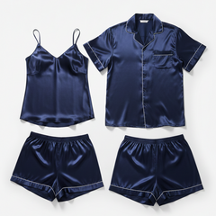 Couple Night Dress / Night Suit / Silk Sleepwear Set – 4-Piece Camisole & Shirt with Shorts