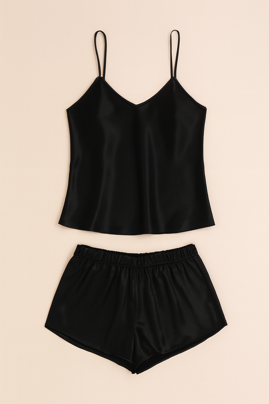 Satin Sleepwear Set Featuring A Luxe Camisole And Shorts Silky Soft, Lightweight - Free Size