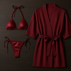 3-Piece Swimwear & Lounge Set for Women – Monokini, Bikini & Sheer Robe | Free Size