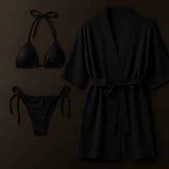 3-Piece Swimwear & Lounge Set for Women – Monokini, Bikini & Sheer Robe | Free Size