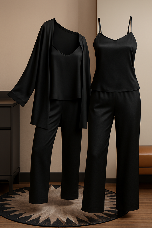 3-Piece Premium Satin Sleepwear Set for Women – Camisole, Pants & Robe | Nightwear & Loungewear | Free Size