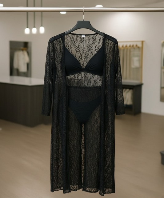 Luxurious Net Transparent Lace 4-Piece Nightwear Set – Stylish Free-Size Lounge And Sleepwear Including Gown, Bra, Panty, And Trouser