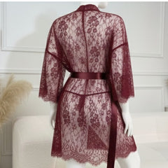 3 Piece Net Gown Set with Bra & Panty | Soft Lace Robe Lingerie | Free Size (fit upto 38 chest) | Black