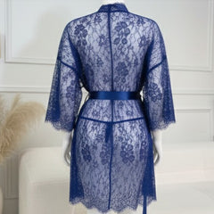 3 Piece Net Gown Set with Bra & Panty | Soft Lace Robe Lingerie | Free Size (fit upto 38 chest) | Black