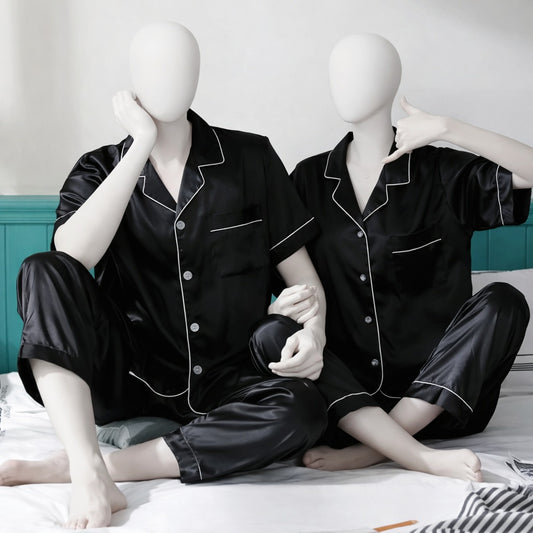 Couple Matching Pajama Set – Short Sleeve Top & Long Pants  (4Pcs)