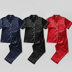 Couple Matching Pajama Set – Short Sleeve Top & Long Pants  (4Pcs)