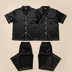 Couple Matching Pajama Set – Short Sleeve Top & Long Pants  (4Pcs)