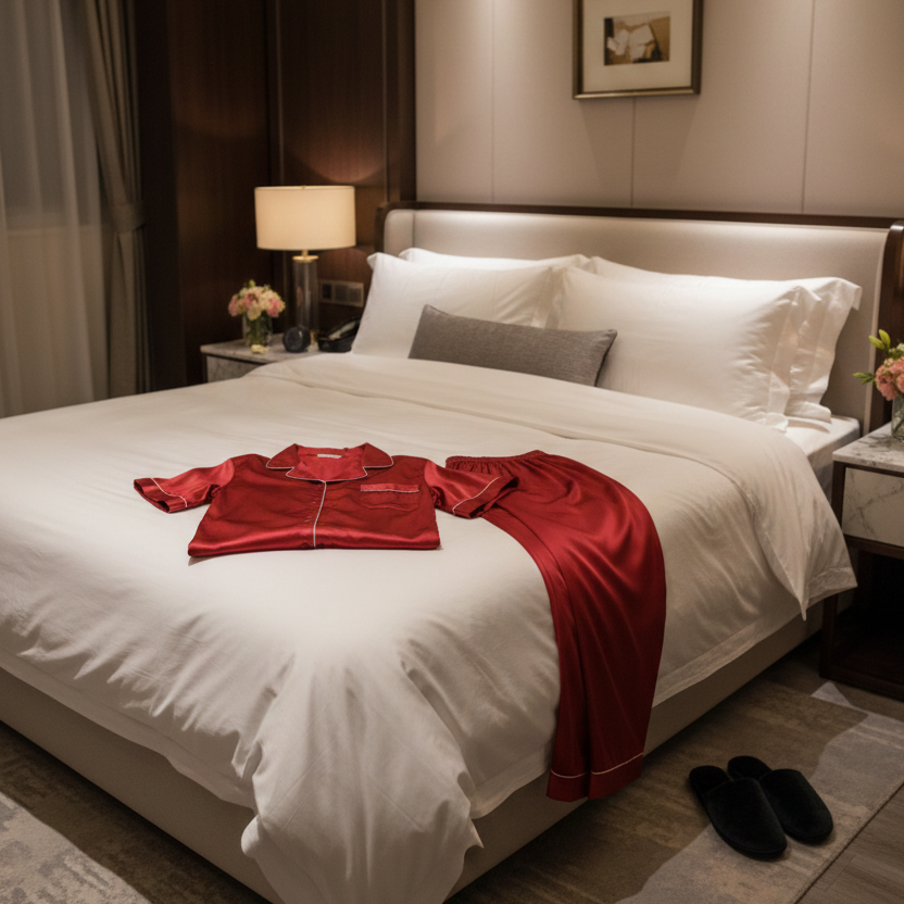 Couple Matching Pajama Set – Short Sleeve Top & Long Pants  (4Pcs)