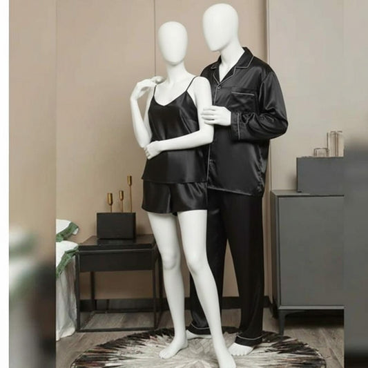 Premium Satin Silk Couple Night Suit Pajama / Short Set – Matching Luxury Nightwear for Men & Women (4 Pcs)