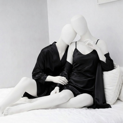 Premium Satin Silk Couple Gown Set (3 Pcs) – Elegant Matching Nightwear for Men & Women | Free Size