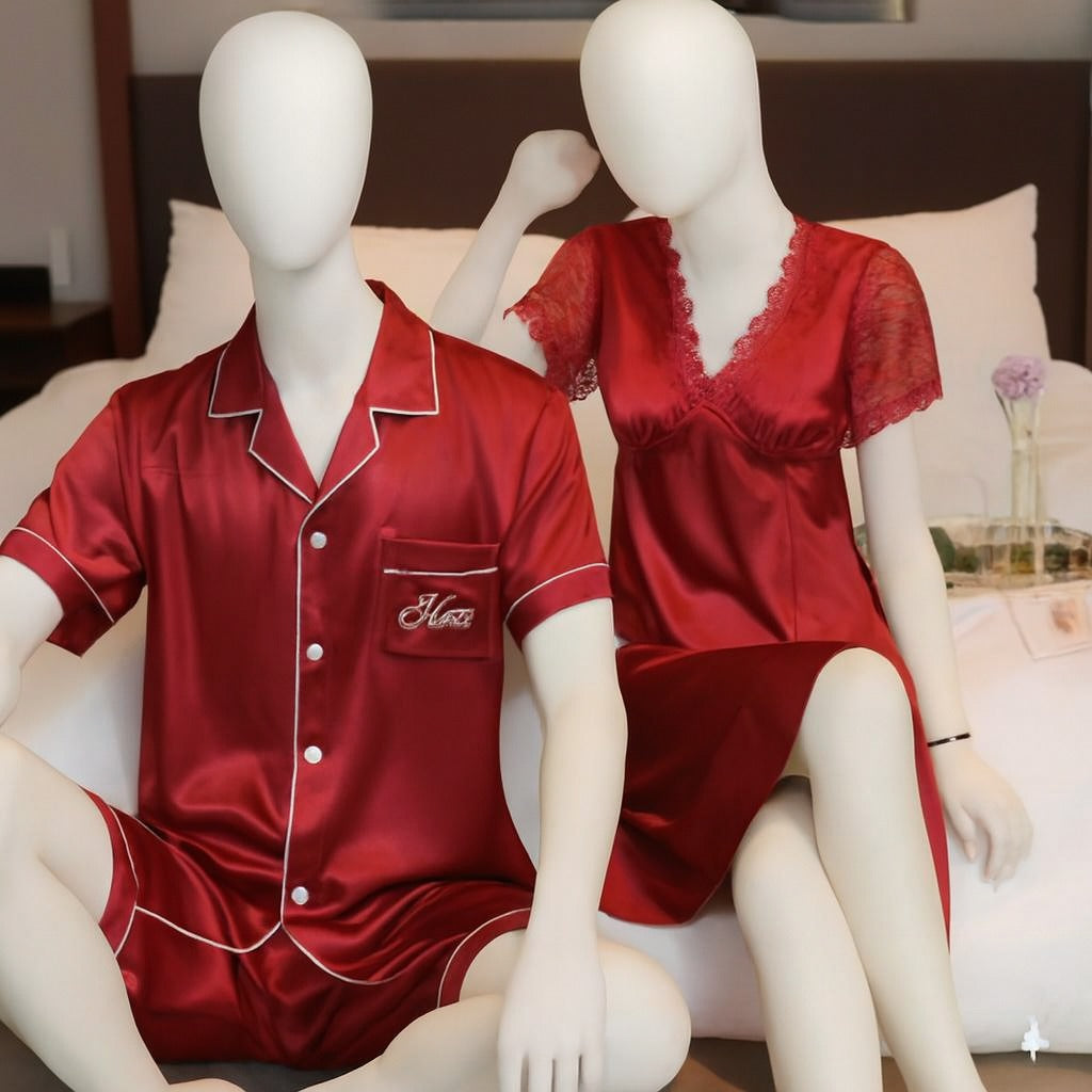 Couple Night Suit / Sleepwear Set – Stylish Nightdress & Pajama Shorts  (3 Pcs)