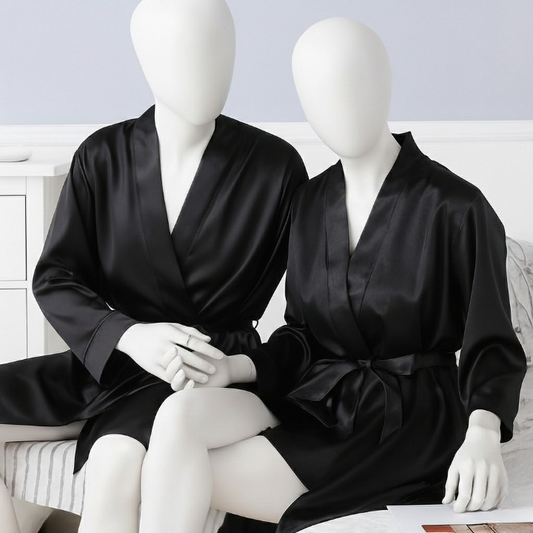 Elegant Silk Couple Gown / Robe Set – Wrap Style with Waist Belt (2 Pcs)