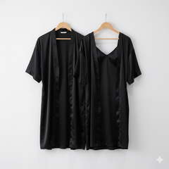 Premium Satin Silk Couple Gown Set (3 Pcs) – Elegant Matching Nightwear for Men & Women | Free Size