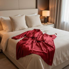 Premium Satin Silk Couple Gown Set (3 Pcs) – Elegant Matching Nightwear for Men & Women | Free Size