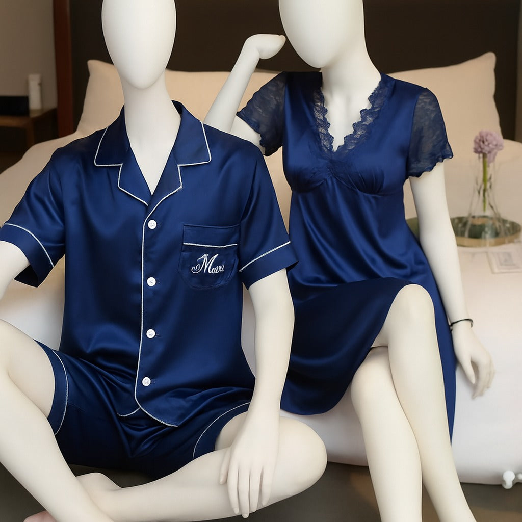 Couple Night Suit / Sleepwear Set – Stylish Nightdress & Pajama Shorts  (3 Pcs)