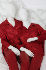 Couple Night Suit Silk Satin Pajama Set – Long Sleeve Top & Pants |  (4 Pcs)