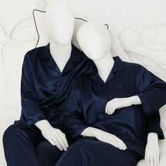 Couple Night Suit Silk Satin Pajama Set – Long Sleeve Top & Pants |  (4 Pcs)