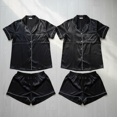 Couple Night Dress Silk Pajama Set – Short Sleeve Shirt & Shorts (4 Pcs)