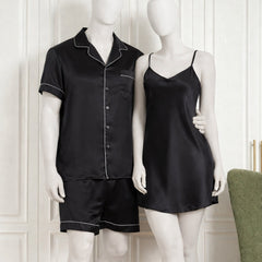 Couple Silk Night Suit / Sleepwear Set – Shirt & Shorts with Slip Dress |