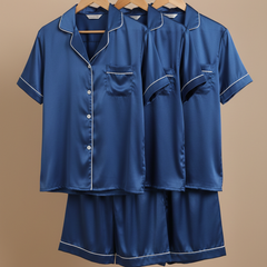 Couple Night Dress Silk Pajama Set – Short Sleeve Shirt & Shorts (4 Pcs)