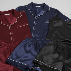 Couple Silk Night Suit / Sleepwear Set – Shirt & Shorts with Slip Dress |