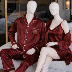 Couple Night Dress Silk Sleepwear Set – 4-Piece Pajama & Robe Set |