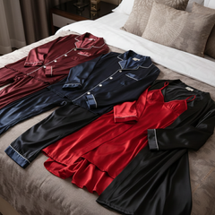 Couple Night Dress Silk Sleepwear Set – 4-Piece Pajama & Robe Set |