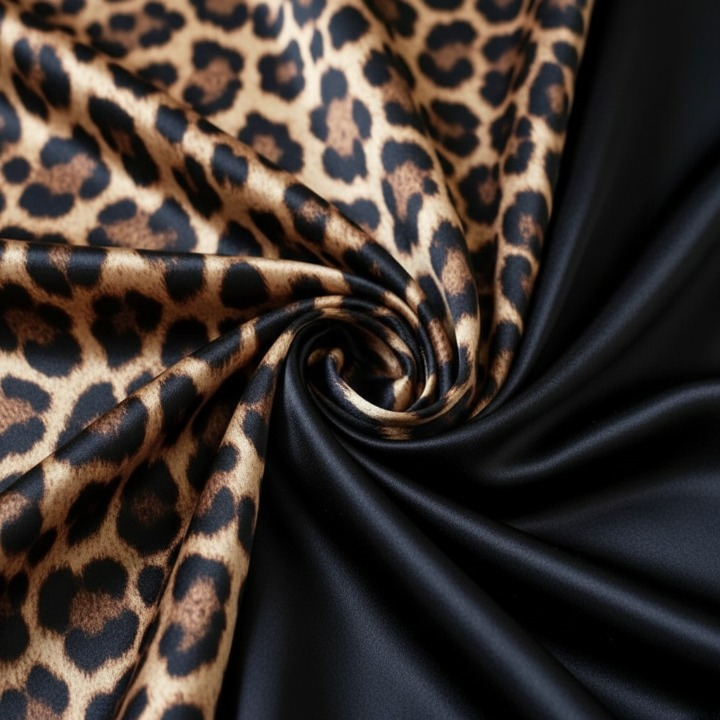 Couple Leopard Print & Black Satin Sleepwear Set – 4 Pcs Robe & Nightdress Set